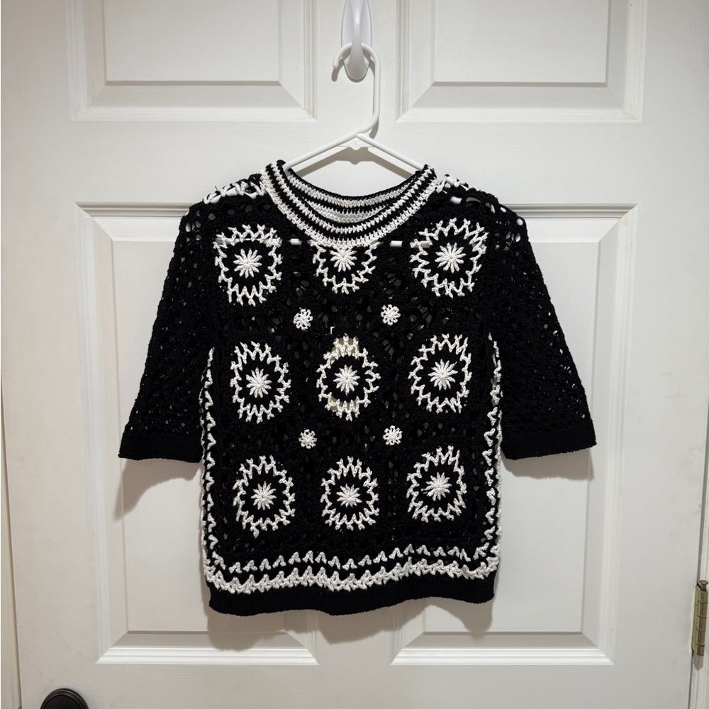 Topshop Monochrome Crochet Knit